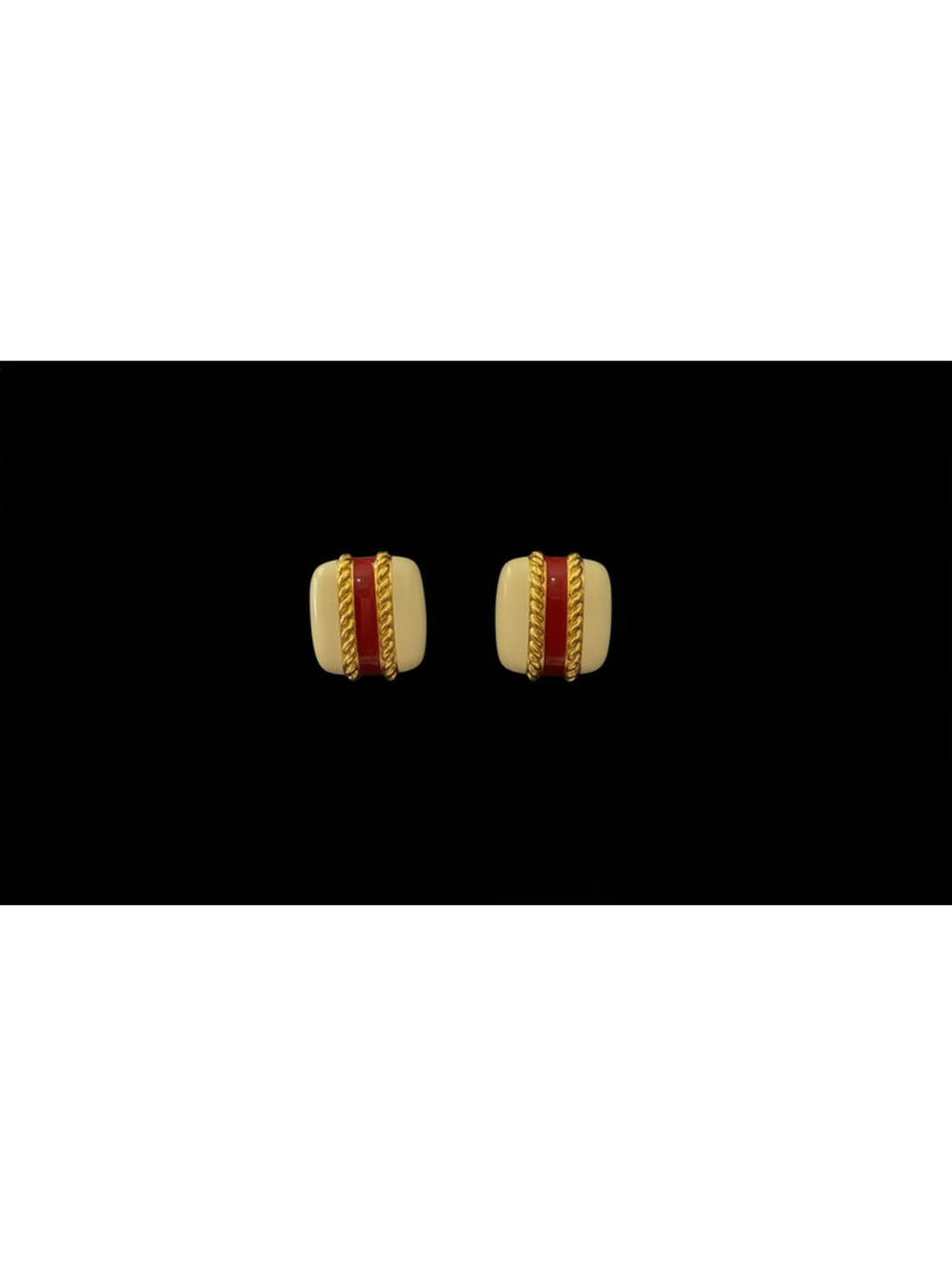 Vintage Monet cream red enamel gold rope square post earrings